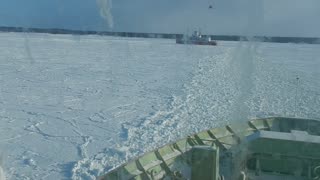 Icebreaker leading car ferry, Newfoundland
