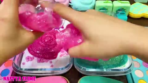 Pink vs mint!!! Mixing random into glossy slime!!! Satisfying slime video