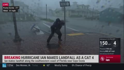 Weather Reporter Nearly Gets Blown Away While Broadcasting the Force of Hurricane Ian