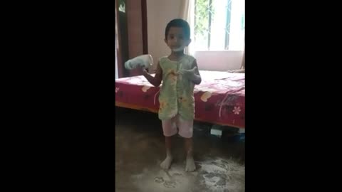 Funny Baby Plays with Powder & Giving Expression.