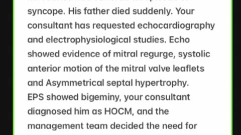 ST4.Talk to a 22 year old man with collapse who is found to have HOCM and needs ICD