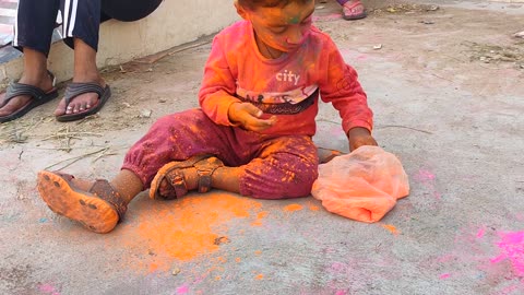 Cute baby Holi celebration || Nitiyansh Holi celebration||