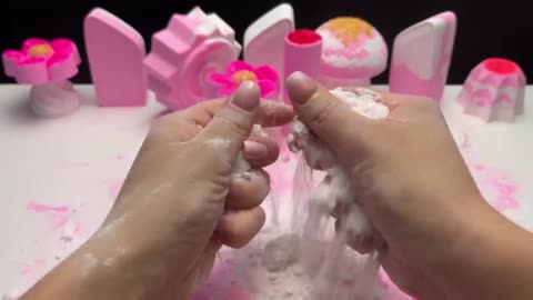 ASMR Crushing Pink and White Baking Soda Crumbling and Carving ASMR