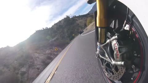 ACH Angeles Crest Highway 9 mile 1/17/2016 Ducati Panigali Tri-color Front suspension view