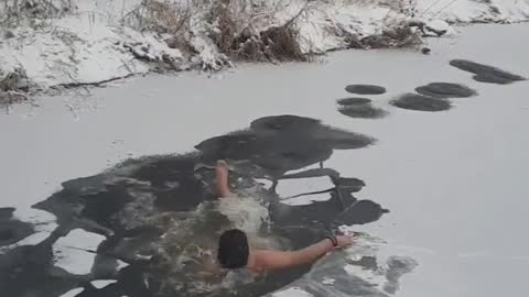 Crazy Russian Guy Can't Brake Through Ice