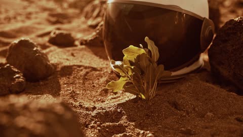 A plant beside a space helmet