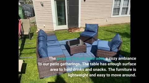 Read Remarks: RTDTD Outdoor Patio Furniture Set with Propane Fire Pit Table, 7 Pieces Outdoor F...