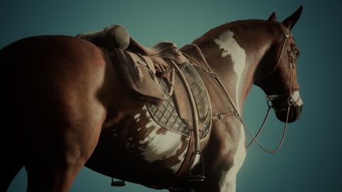 saddle with stirrups on a back of a horse