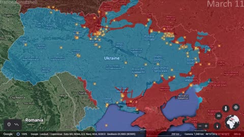 Russo-Ukrainian War 11th of March Mapped using Google Earth