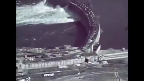 Dnieper hydroelectric dam in Ukraine after explosion, historical video