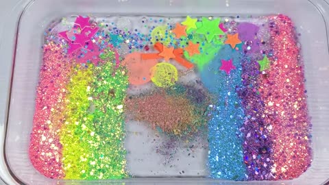 _Neon_ Rainbow Slime Mixing Makeup, Eyeshadow Random into slime #Satisfying #slimevideos #ASMR #슬라임