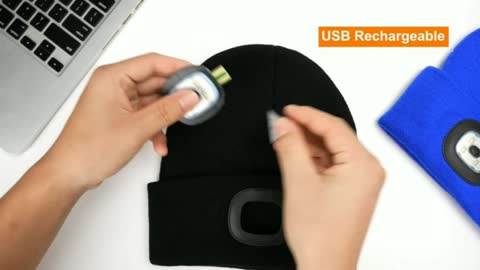 Unisex Beanie Hat with Light, USB Rechargeable LED Headlamp Beanie