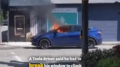 Telsa car on fire
