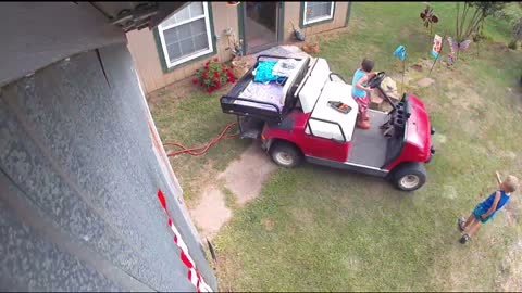 Kiddo Hits Parking Break Rolling Cart into House Window