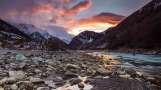 Beautiful Sunset In The Mountains On The River Bank Loop Video (No Copyright)