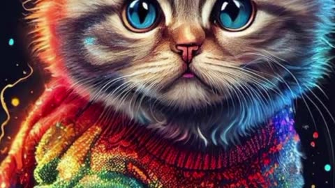 colorful magical cat Wall Art Printable see description