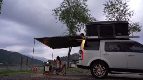 Enjoy a relaxing day of self driving camping with red wine and steak