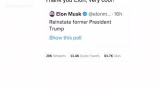 Trump back on Twitter Meme: "Thank you Elon....very cool"