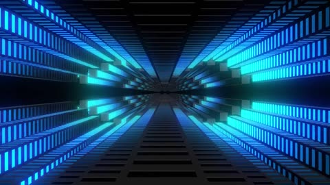 Tunnel of light bars in blue range in 3D