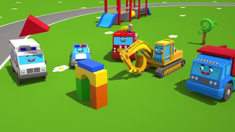 Cars Play With Red, Orange And Yellow Building Blocks And Learn Colors And Shapes