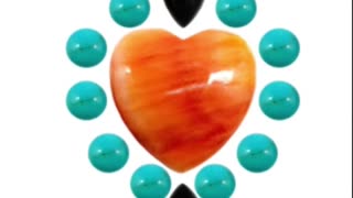 Natural turquoise round cab 10mmand orange spiny oyster heart cab size 23mm with onyx pear
