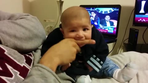 Funny cute baby. Don't laugh