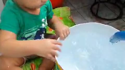 So cute baby bathing and playinh with water