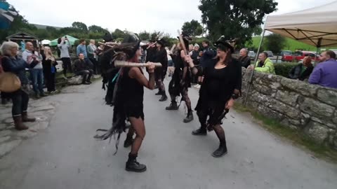 Beltane Border Morris Tolmen Stone danced at the Rugglestone Inn, Widecombe, Dartmoor, 2 Sep 2021