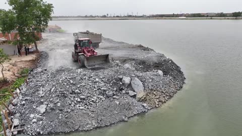 Ep19,Amazing Strong Machine Wheel Loader MATADOR Push Stone In Water Deep With DumpTruck SHACMAN