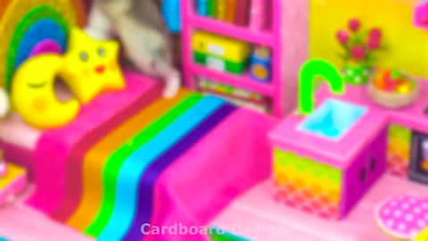 DIY Miniature Cardboard House #10 ❤️ Build Miniature Rainbow House With Aquarium Around For Pet
