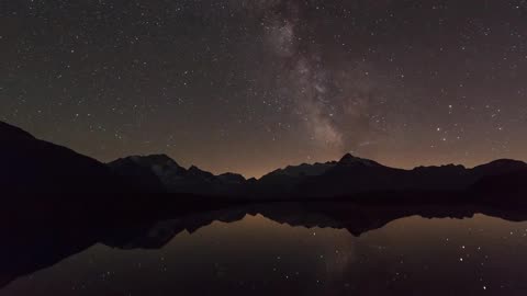 Beautiful Time lapse of the Night Sky with Reflections in a Lake Copyright free Video