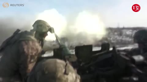 Ukrainian military near Bakhmut fire Soviet-era anti-aircraft gun