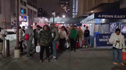 More groups of migrant arrive at Penn Station, heading for the Roosevelt Hotel.