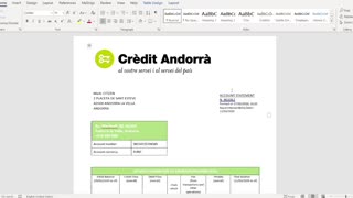 Andorra Credit Andorra banking statement template in Word Excel and PDF format