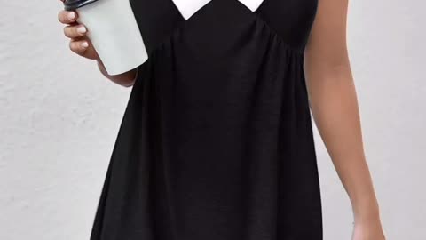 Color Block Ruffled Sleeveless Mini Dress - Black