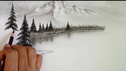 Pencil drawing landscape scenery