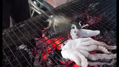 Very tasty shrimp fish kebabs are prepared
