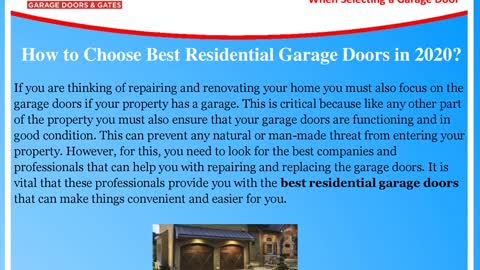 3 Factors to Choose the Best Residential Garage Doors