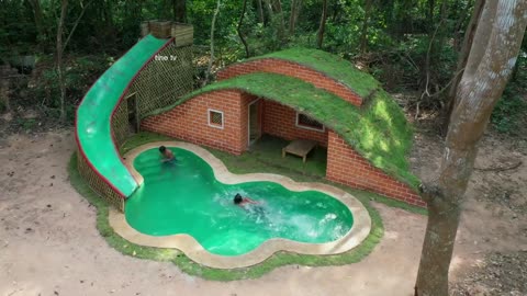 14Days Building Water Slide To Hobbit Villa House With Decoration Underground Room