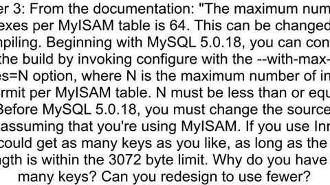 Error too many keys specified max 64 keys allowed