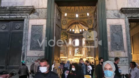 Tracking Shot of People Inside the Hagia Sophia