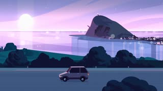 Car traveling road sunset background animation