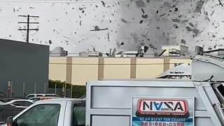Tornado hits Montebello CA tearing the roof off multiple buildings and destroying multiple cars