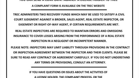 Texas Real Estate Commission Consumer Protection Notice