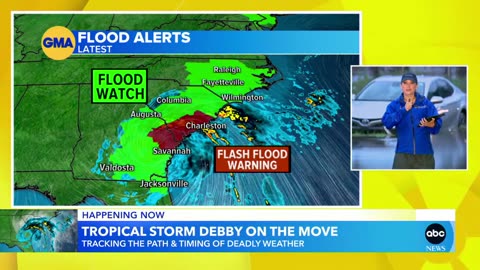 Catastrophic flooding threatens Georgia, South Carolina as Debby slowly moves north