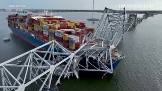 Aerial footage shows aftermath of collapsed Francis Scott Key Bridge in Baltimore