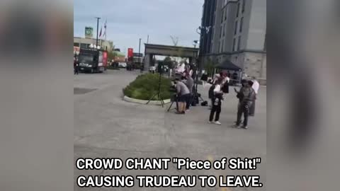 Crowd Chant "PIECE OF SHIT" Causing Trudeau To Leave