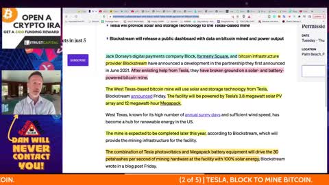 TESLA & BLOCK TO MINE BITCOIN