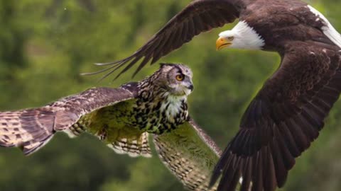 Birds Fight Owl and Eagle 🦅VS🦉#owlfight #animalfight #birdsfight #owlatnight #hunting #animalhunting