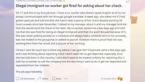 Illegal immigrant co-worker got fired for asking about her check